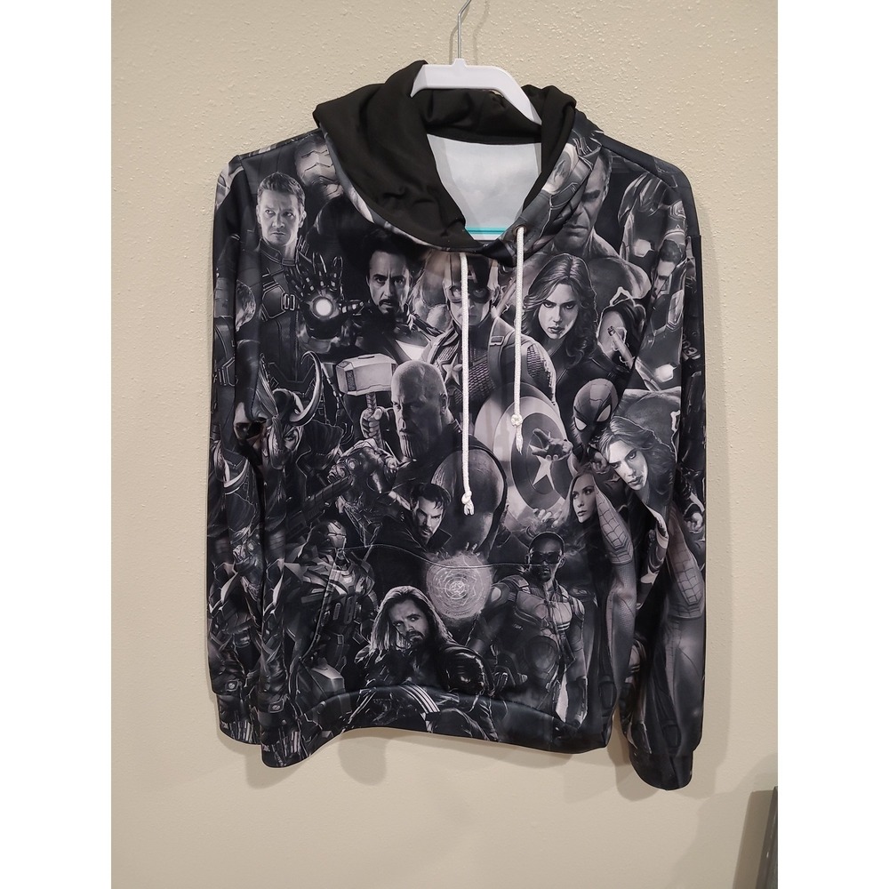 Marvel Avengers  black white comic-inspired graphic Hoodie Adult SZ M street‎